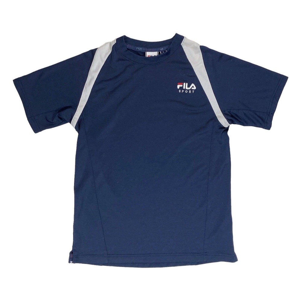 FILA Sport Boys LARGE Athletic T-Shirt Stretch Short Sleeves Blue Youth Crewneck